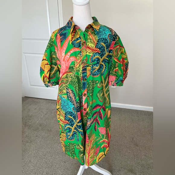 NWT Farm Rio Forest Green Puff Sleeve Romper Size XL